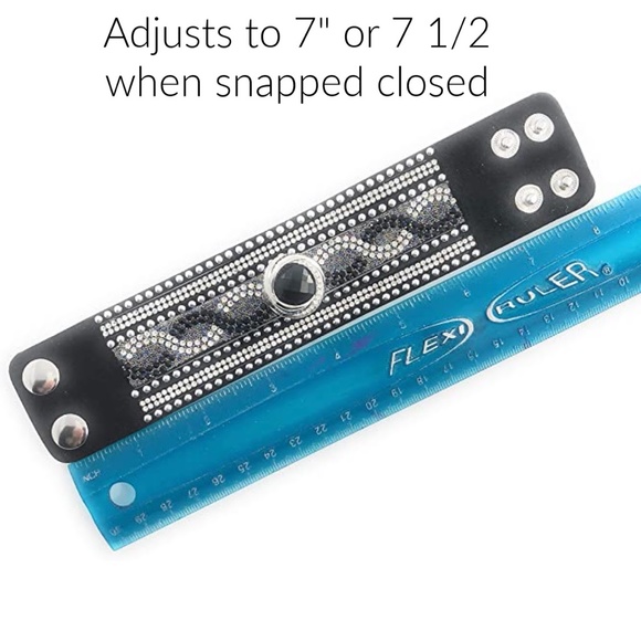 Snap Charm Leather Band Black with Standard Size Black Faceted Snap - Picture 2 of 5